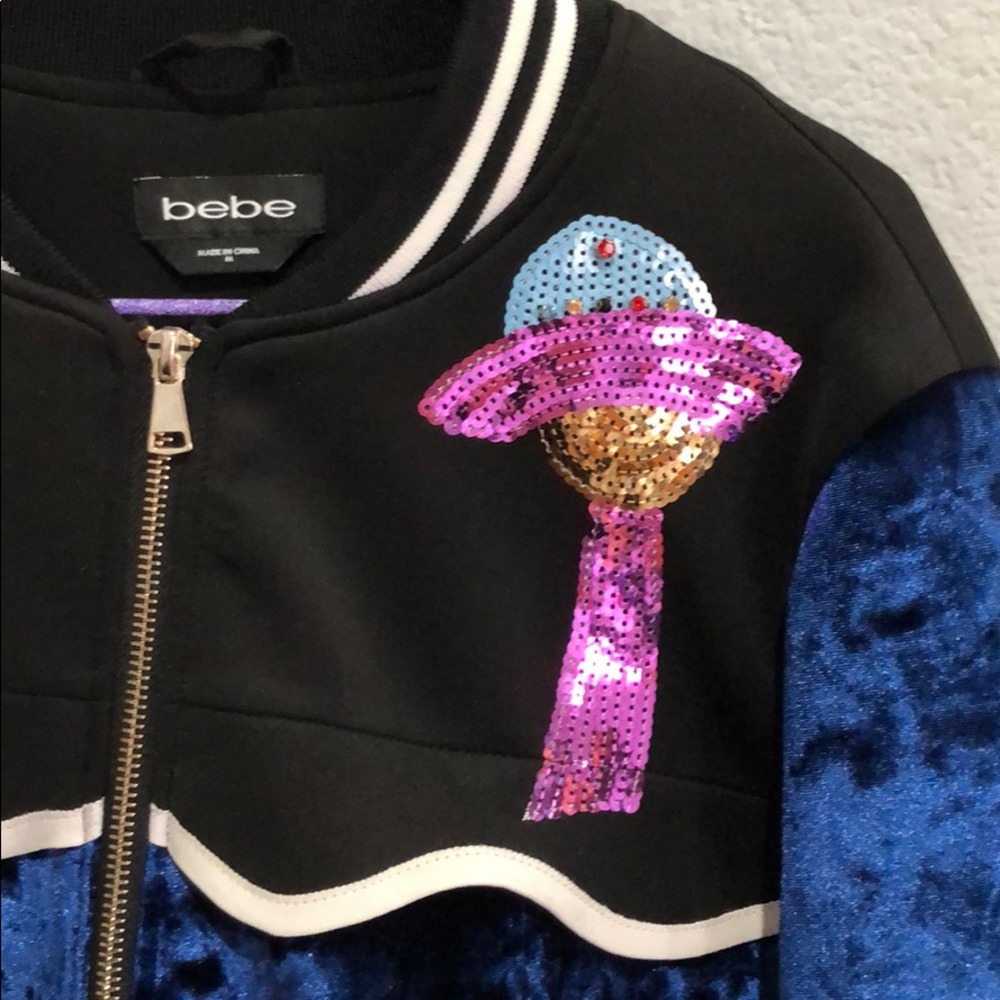 Bebe blue velvet outer space Bomber Jacket - Picture 2 of 6